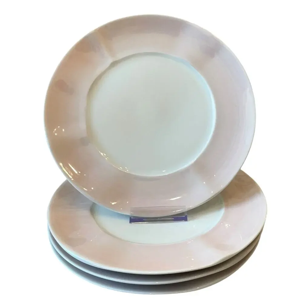 Neiman Marcus Hand Painted Porcelain Salad Plates 9in Pink Brushstroke Set of 4